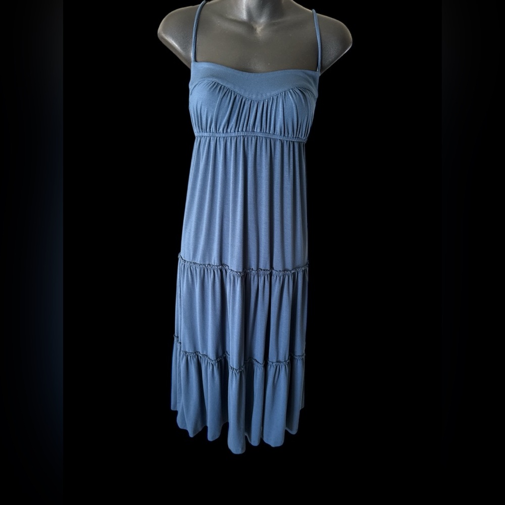 Y2K vintage juicy couture Blue Spaghetti ruffled tier Strap Dress P Small
